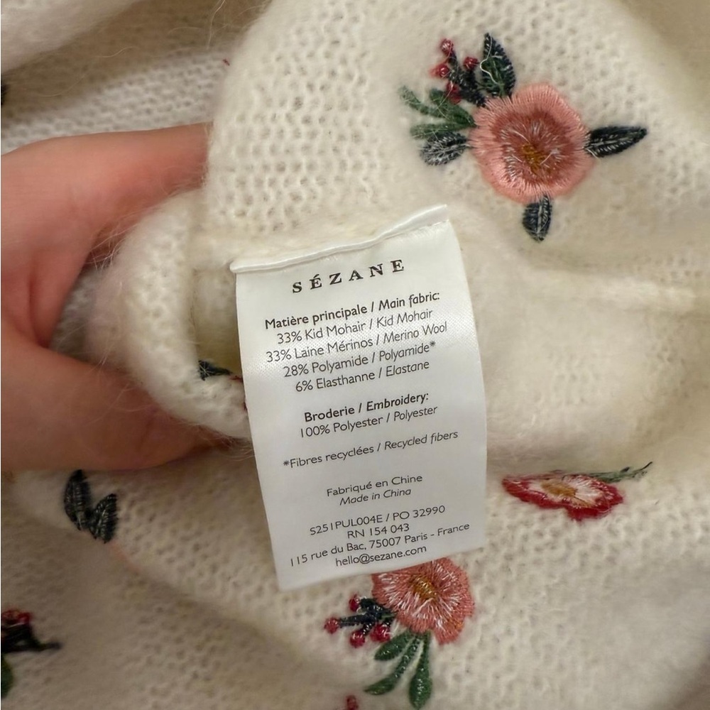Sezane Floral Embroidered Cream Sweater - Picture 6 of 8